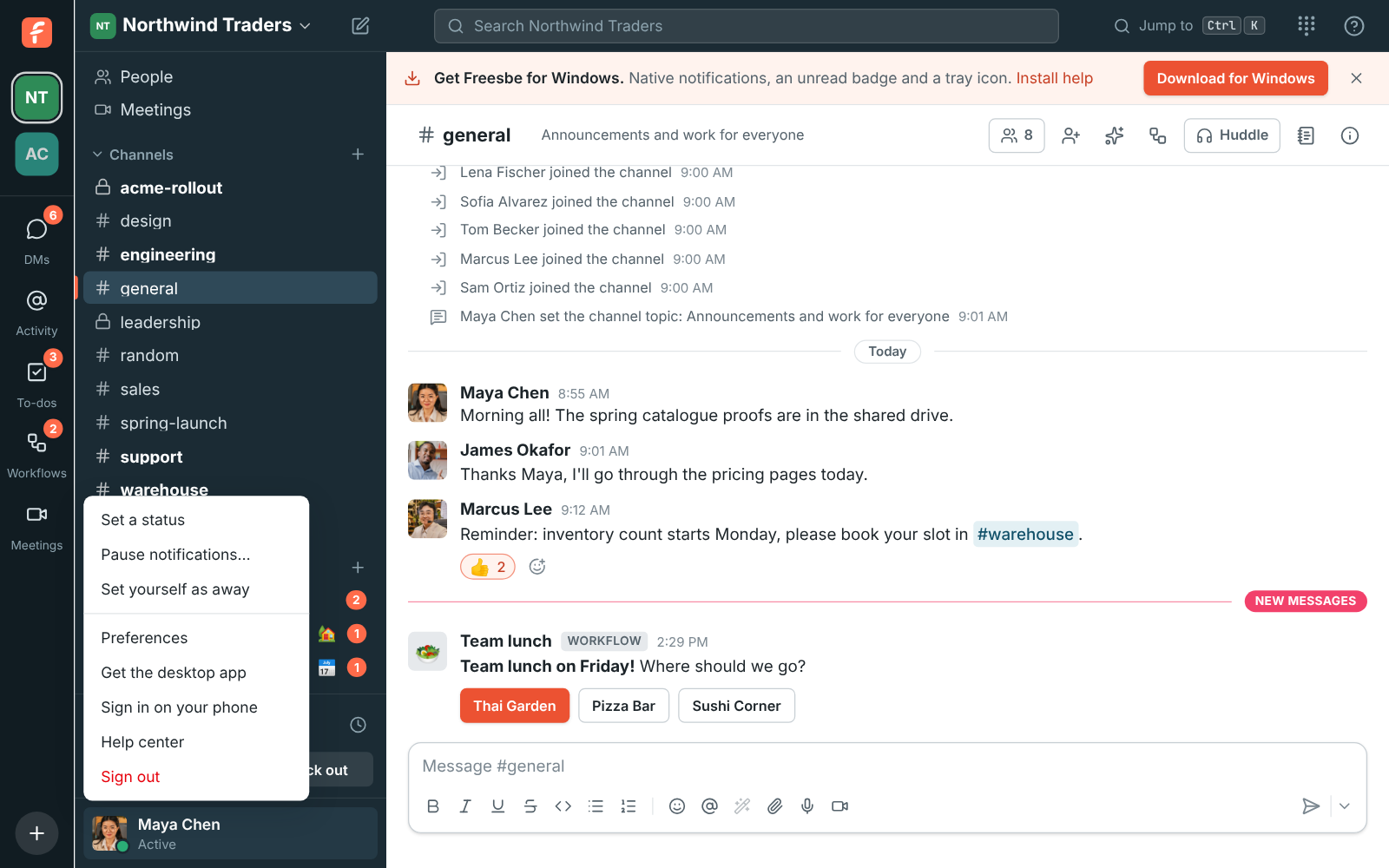 The account menu with Get the desktop app