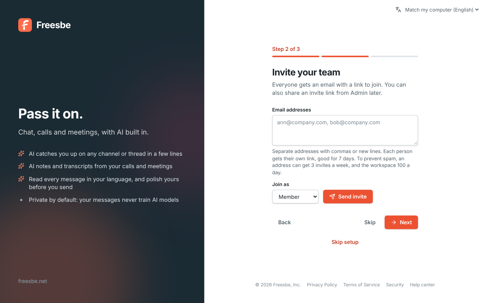 Step 2 of 3: invite your team by email